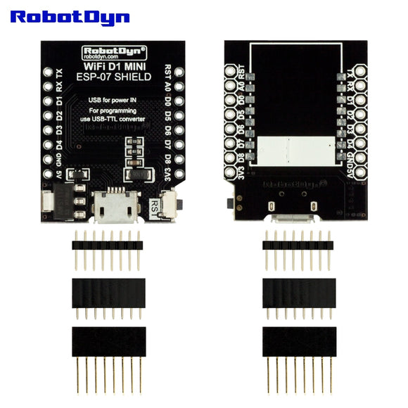 RobotDyn WIFI D1 mini - ESP-07 Shield, with pin-headers set compatible with Arduino boards WI-FI ESP8266 for DIY Electronic