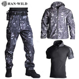 3Pcs TAD Camouflage Hunting Clothing Shark Skin Shell Lurker Suits Outdoor Tactical Military Fleece Jacket+Pants+Shirts Suits