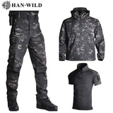 3Pcs TAD Camouflage Hunting Clothing Shark Skin Shell Lurker Suits Outdoor Tactical Military Fleece Jacket+Pants+Shirts Suits