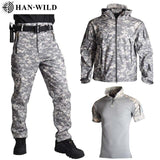 3Pcs TAD Camouflage Hunting Clothing Shark Skin Shell Lurker Suits Outdoor Tactical Military Fleece Jacket+Pants+Shirts Suits