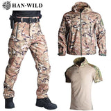 3Pcs TAD Camouflage Hunting Clothing Shark Skin Shell Lurker Suits Outdoor Tactical Military Fleece Jacket+Pants+Shirts Suits