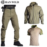 3Pcs TAD Camouflage Hunting Clothing Shark Skin Shell Lurker Suits Outdoor Tactical Military Fleece Jacket+Pants+Shirts Suits